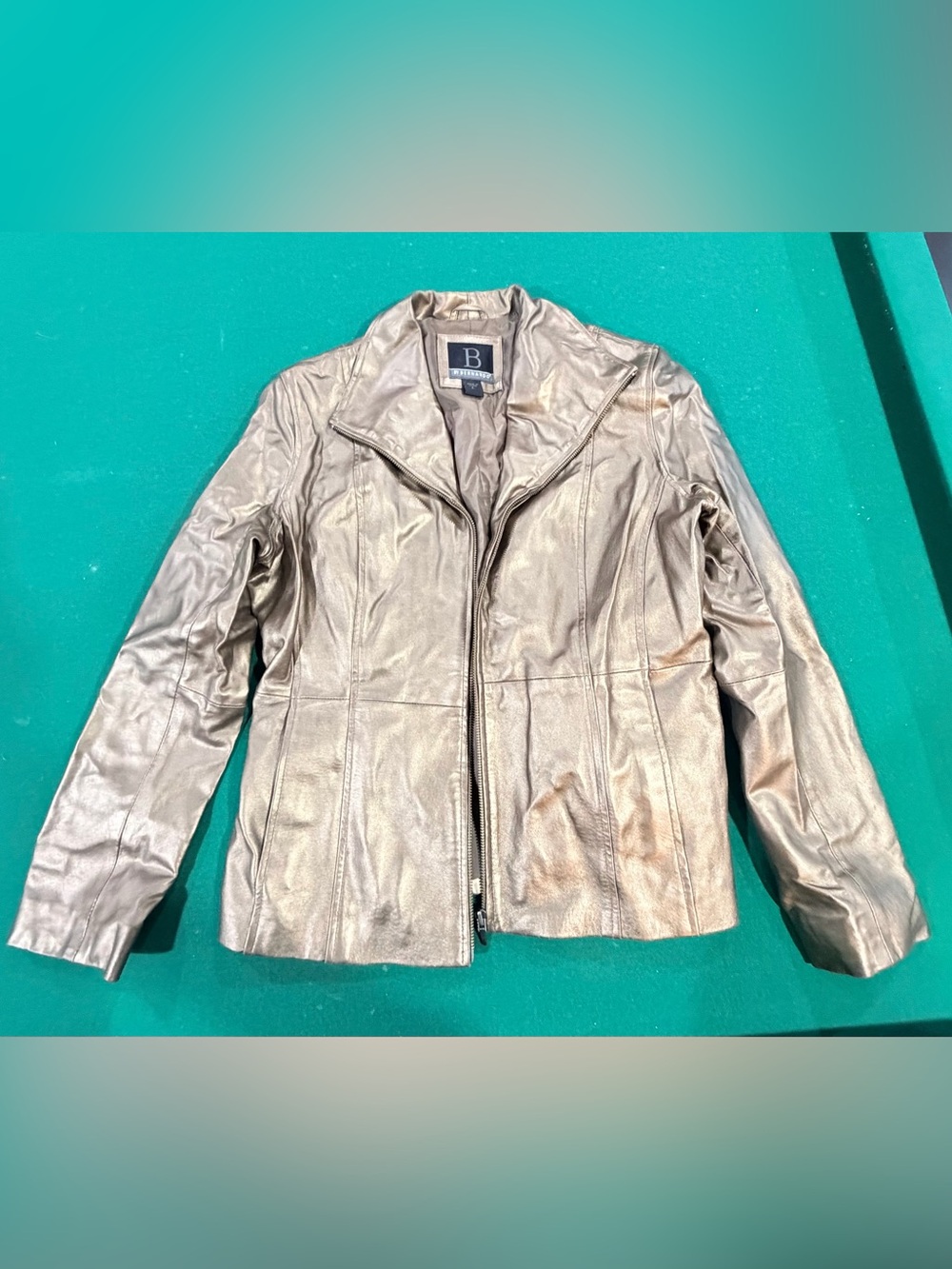 B by Bernardo Metallic Bronze Leather Jacket